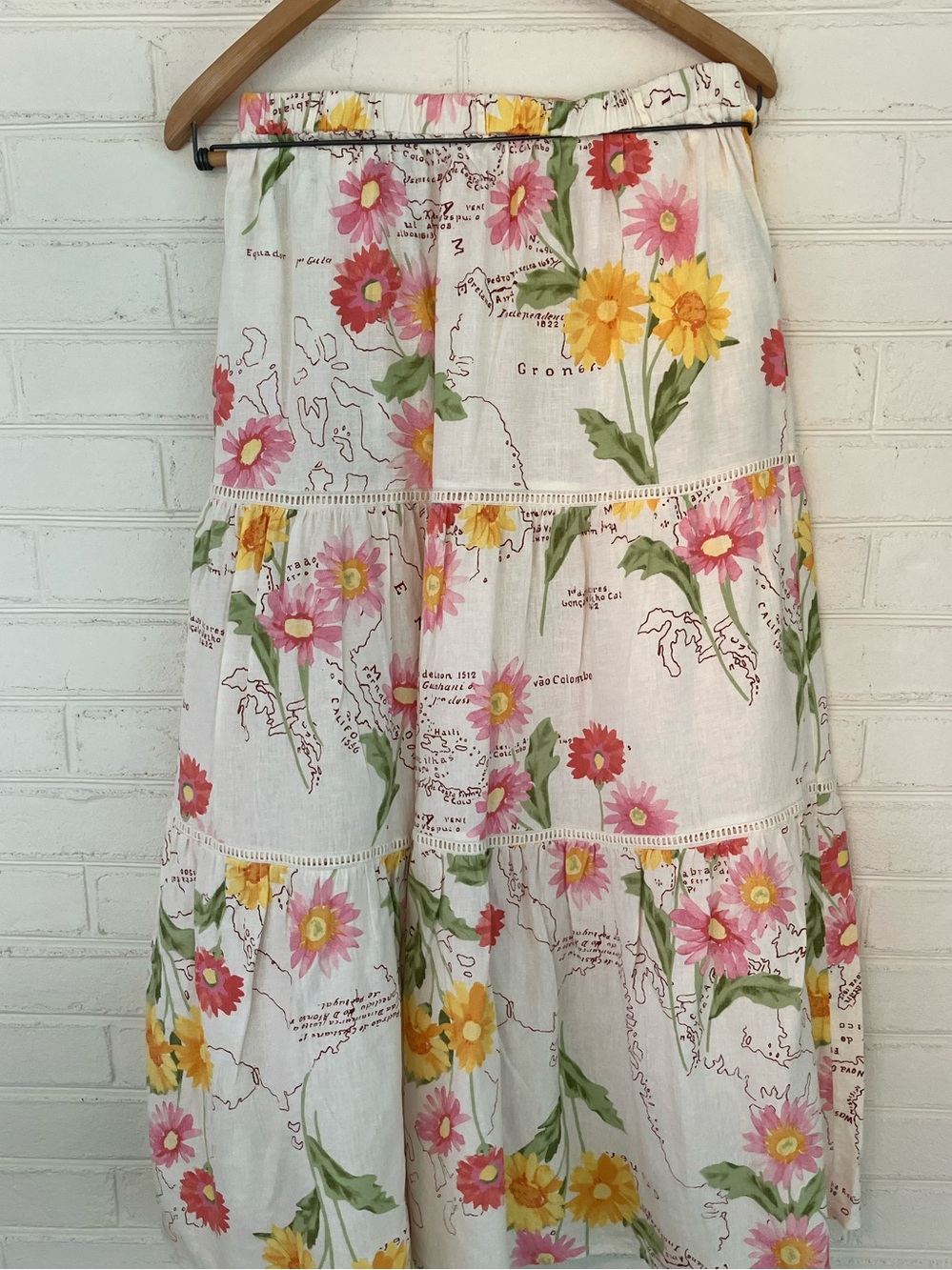 Calypso St. Barth Floral Map Print Tiered Maxi Skirt - Size Medium - Picture 3 of 8